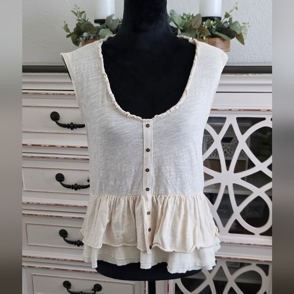 Anthropologie Sleeveless Cream Ruffle Top